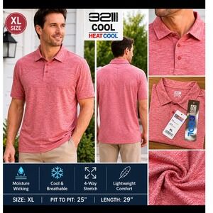 32 Degrees Cool NEW Mens XL Polo Shirt Rust Orange Space‎ Dye Moisture Wicking